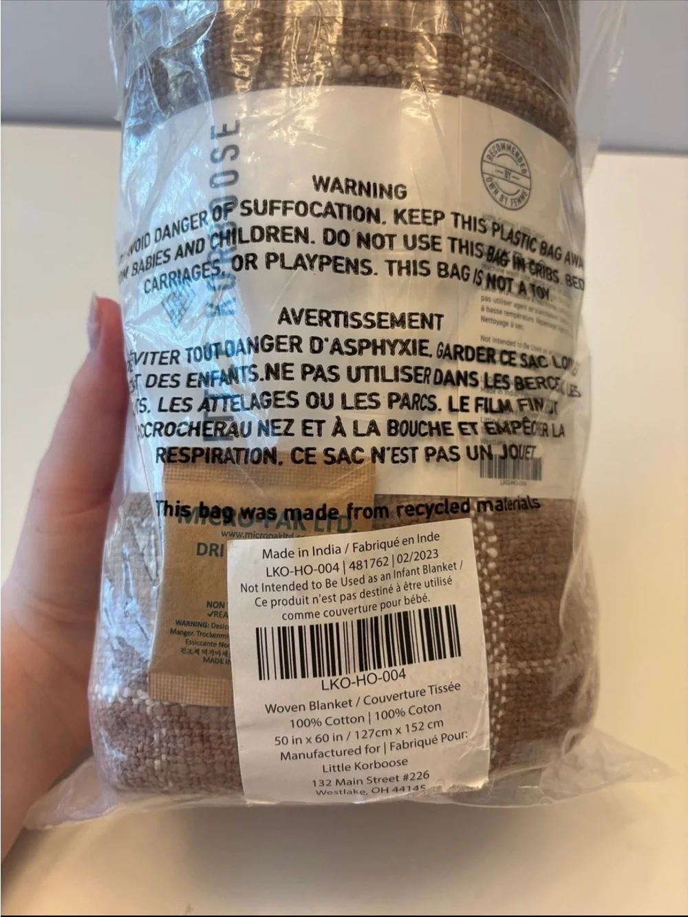 NEW LITTLE KORBOOSE WOVEN THROW BLANKET MOCHA MOUSSE